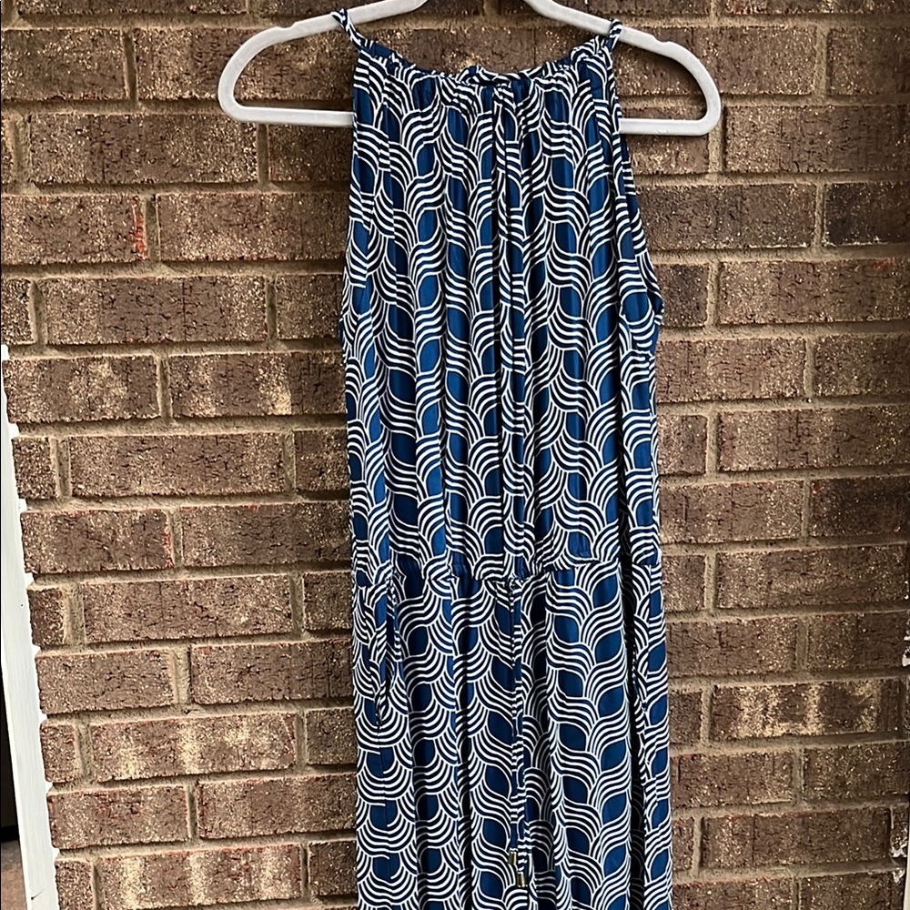 Escapada blue white geometric print jumpsuit size XS